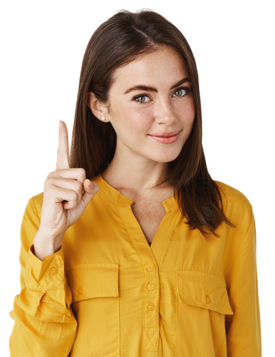 Woman pointing upwards