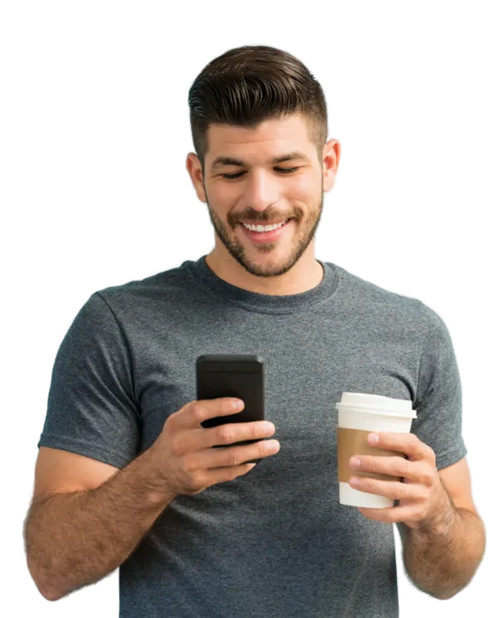 Smiling man with a phone