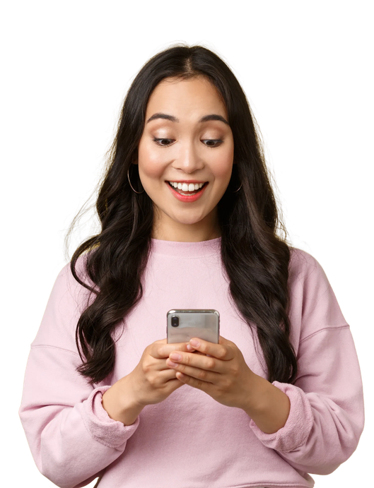Person celebrating good news on the phone