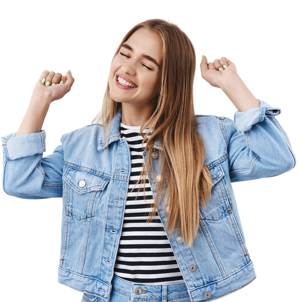 Cheerful woman celebrating