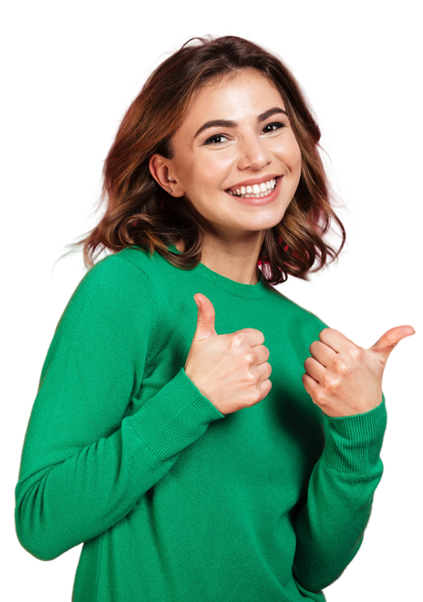 Smiling woman giving a thumbs up